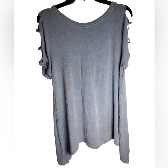 STITCH WURKS | Red,White,Blue Distressed Nautical Cold Shoulder Top | Large - Picture 3 of 5